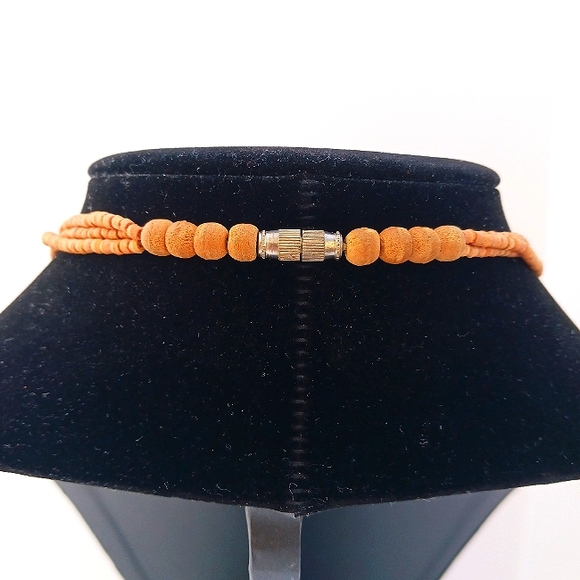 PETITE SHELL NECKLACE VINTAGE petite wood beads pink turquoise cream child beach - Picture 4 of 4